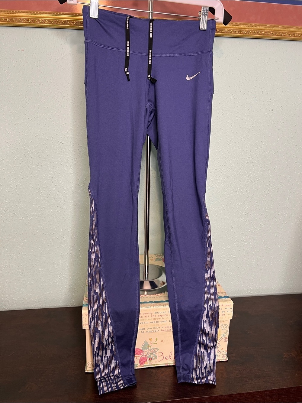 Nike Dri-FIT Power Women's Size XS Grey Reflective Running Purple Tights $22